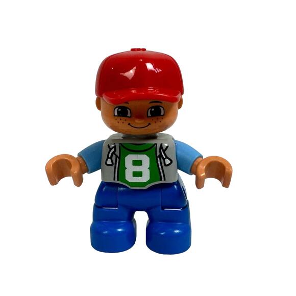 Duplo Child Boy Red Baseball Cap Hat Number 8 Shirt Figure Only LEGO - Picture 1 of 7